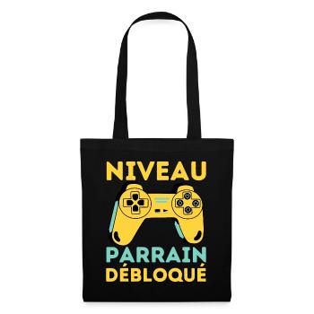 Niveau Parrain Débloqué Cadeau Parrain Gamer Geek - Sac en tissu - noir - Devant