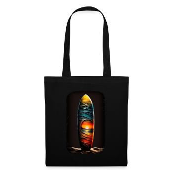 Surfing Sunset buntes Surfboard Surfbrett Surfer - Stoffbeutel - Schwarz - Vorne
