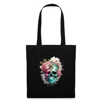 Skull and crossbones with roses - Skull Dia De Los Muertos - Tote Bag - black - Front
