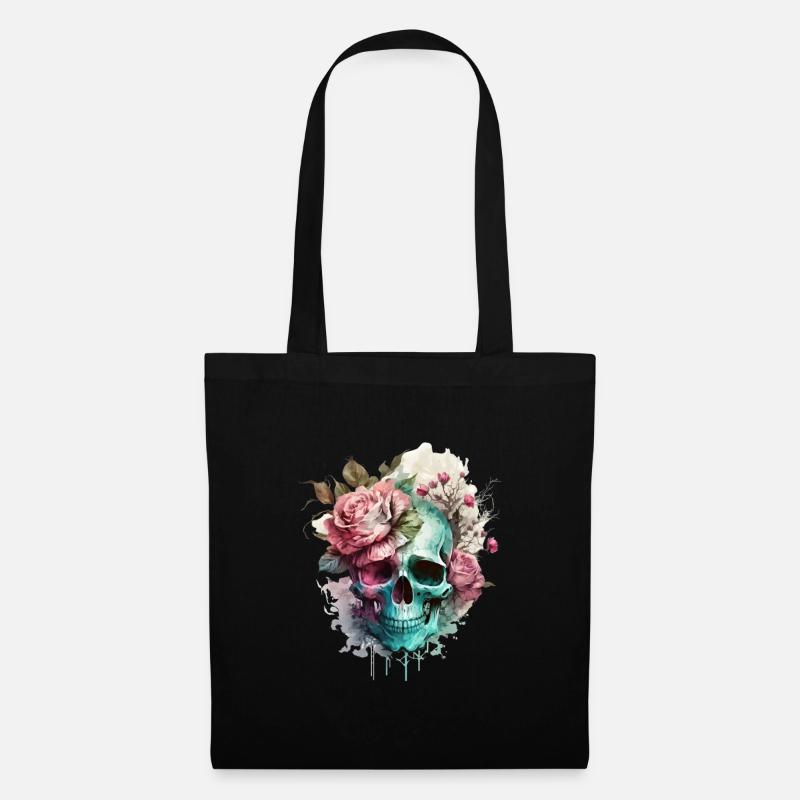 Totenkopf mit Rosen - Skull Dia De Los Muertos - Stoffbeutel - Schwarz
