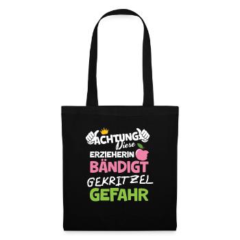 Erzieherin Weihnachten Gekritzel Bändigerin - Stoffbeutel - Schwarz - Vorne