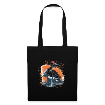Süßer Anime -Stil Red Crowned Crane Kawaii - Stoffbeutel - Schwarz - Vorne