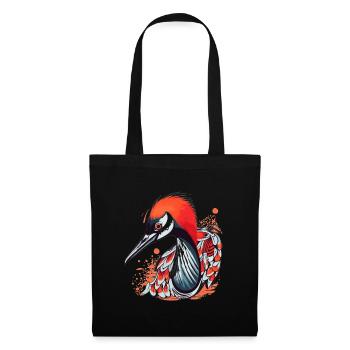 Süßer Anime -Stil Red Crowned Crane Kawaii - Stoffbeutel - Schwarz - Vorne
