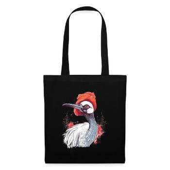 Süßer Anime -Stil Red Crowned Crane Kawaii - Stoffbeutel - Schwarz - Vorne