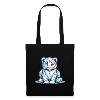 Netter Anime -Stil Schneeleopard Kawaii - Stoffbeutel - Schwarz - Vorne