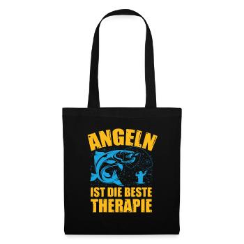 Angeln ist die beste Therapie Angler Spruch - Stoffbeutel - Schwarz - Vorne