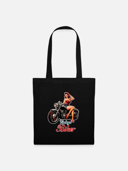 Vintage Biker Retro Motorcycle Pin Up Girl - Tote Bag - black