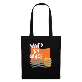 Sauvé par la grâce - Citation chrétienne édifiante - Sac en tissu - noir - Devant