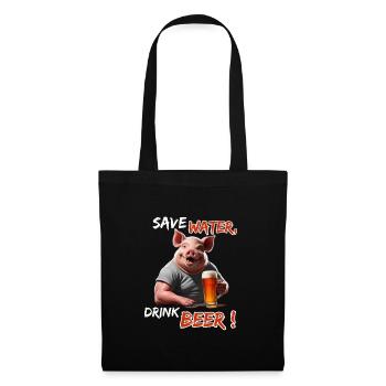Save Water, Drink Beer - Funny Party Pig - Tote Bag - black - Front