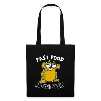 LUSTIGER HAMSTER, FAST FOOD ADDICTED, CARTOON - Stoffbeutel - Schwarz - Vorne