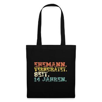 Elfenbeinhochzeit 14 Hochzeitstag Jahre Ehemann - Stoffbeutel - Schwarz - Vorne