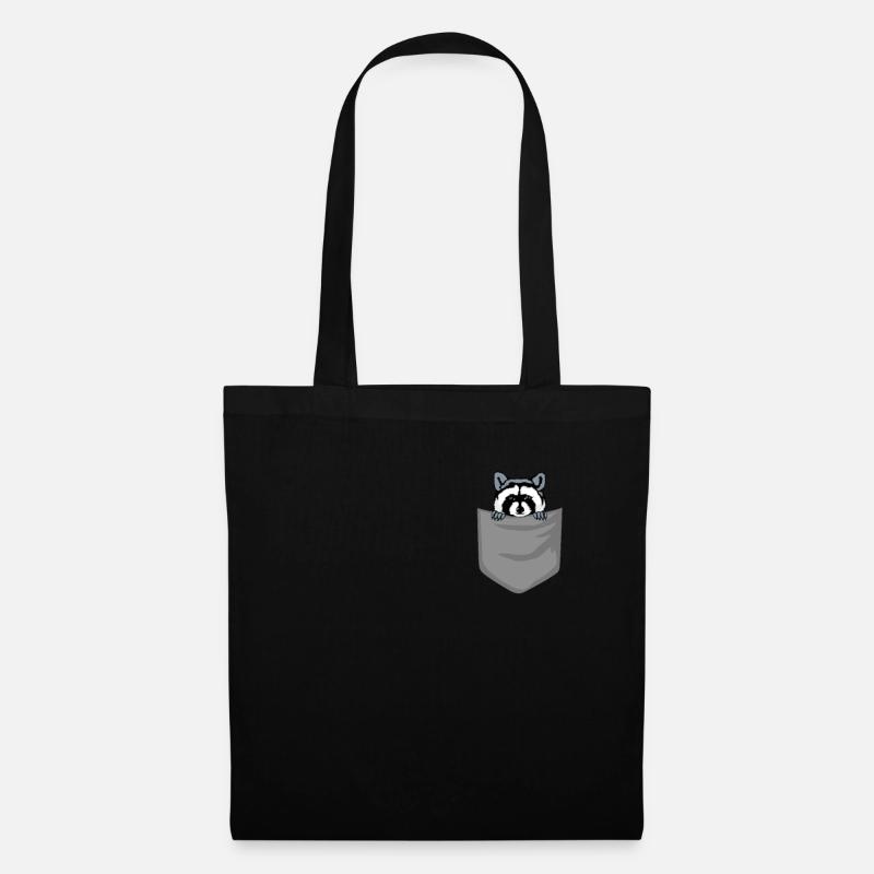 Waschbär in Brusttasche Bär in Tasche Geschenk - Stoffbeutel - Schwarz