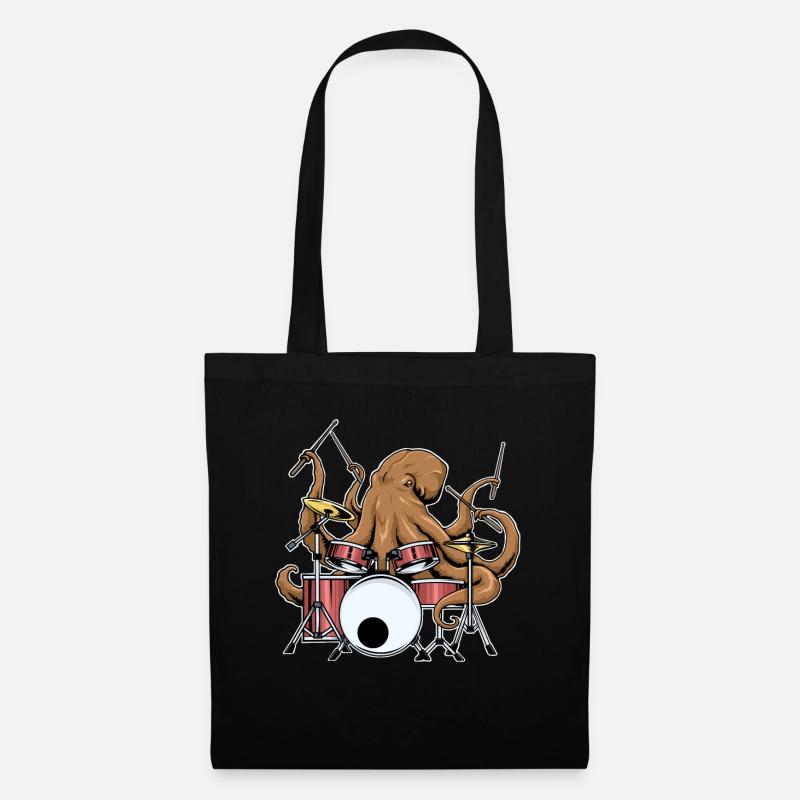 Oktopus Drummer Lustiges Drummer Band Geschenk - Stoffbeutel - Schwarz