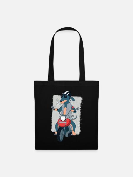 Dachshund rocker on motorcycle biker gift 1187 - Tote Bag - black