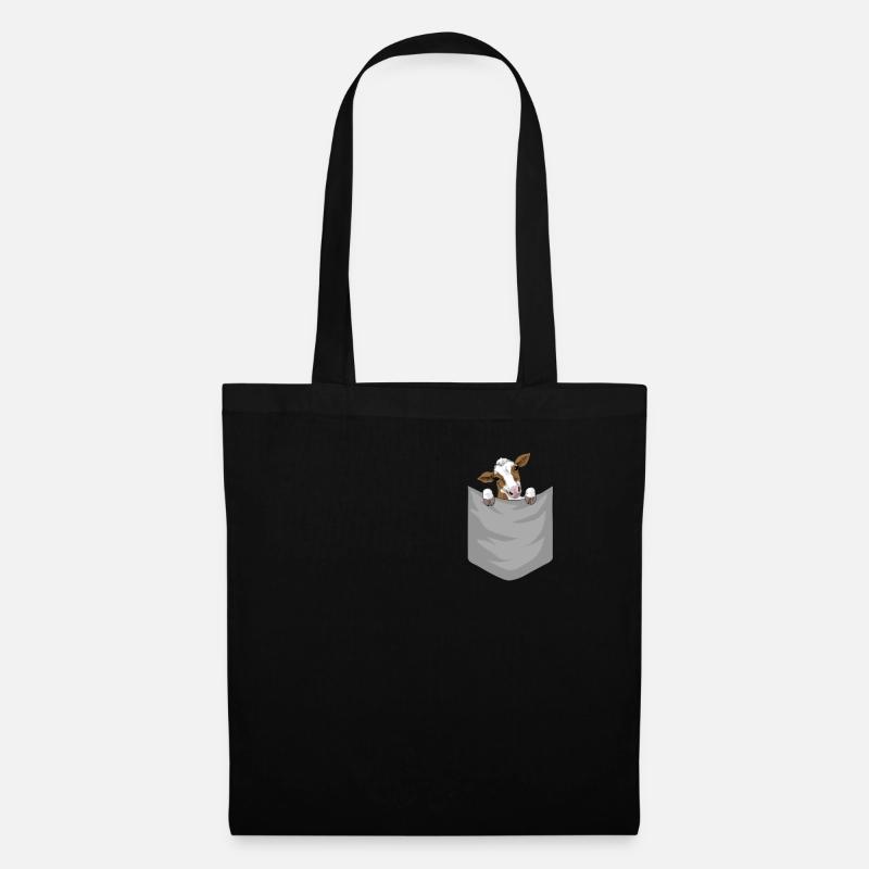 Kuh in Brusttasche - Stoffbeutel - Schwarz