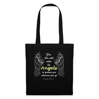 Bibelvers Psalm 91:11, Jesus, Gott, Engel Geschenk - Stoffbeutel - Schwarz - Vorne