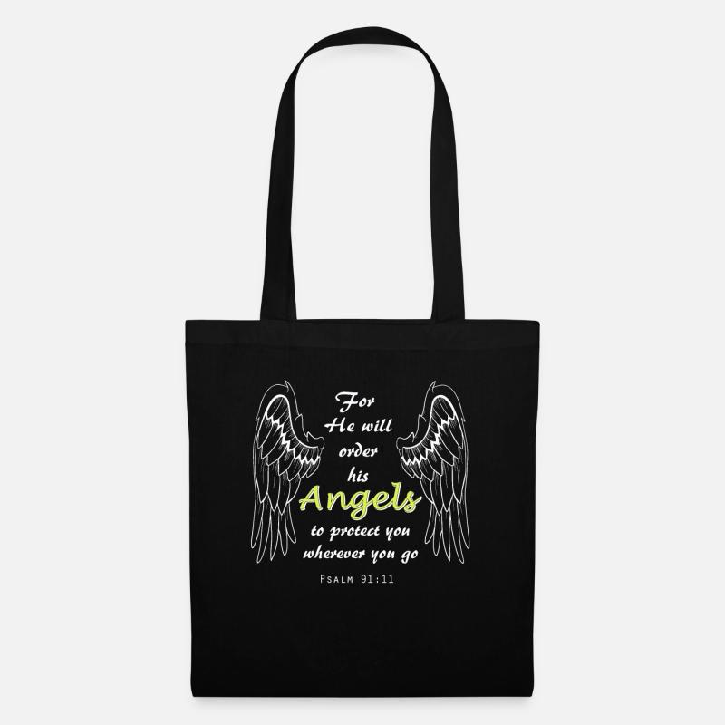 Bibelvers Psalm 91:11, Jesus, Gott, Engel Geschenk - Stoffbeutel - Schwarz