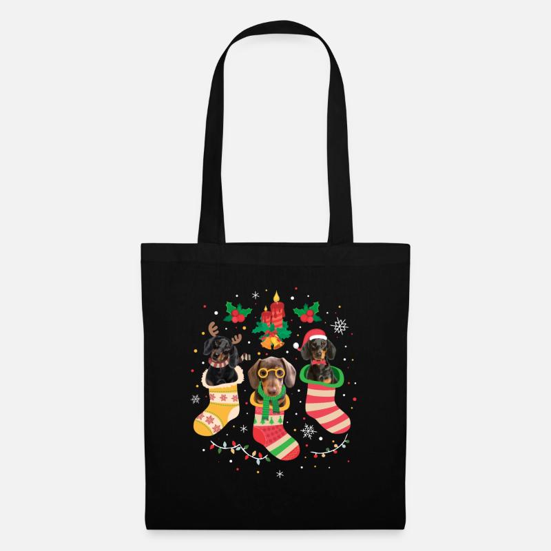 Dackel Weihnachten - Stoffbeutel - Schwarz