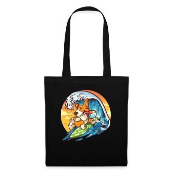 Surfing Corgi - Funny Cute Hawaiian Dog Surfer - Tote Bag - black - Front