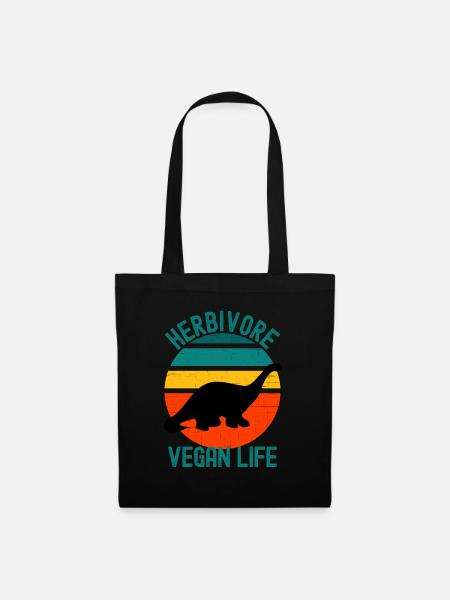 Pflanzenfresser Dinosaurier Vegan Leben Retro - Stoffbeutel - Schwarz