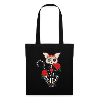 Muertos Day Of Dead Sugar Skull Halloween Cat - Stoffbeutel - Schwarz - Vorne
