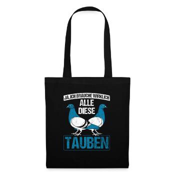 Taube Tauben Vogel - Stoffbeutel - Schwarz - Vorne