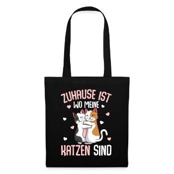 Zuhause ist wo meine Katzen sind Katze - Stoffbeutel - Schwarz - Vorne