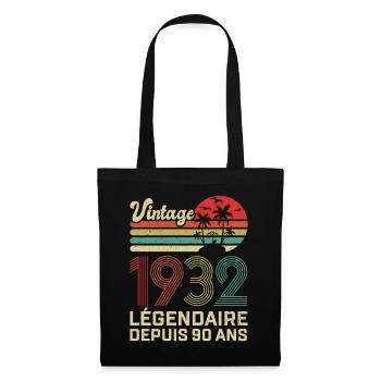 90 Ans Anniversaire Vintage Né(e) en 1932 - Sac en tissu - noir - Devant