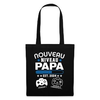 Nouveau papa en 2024 - Cadeau Papa gamer - Sac en tissu - noir - Devant