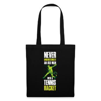 Vieil homme avec une raquette de tennis cadeau de tennis - Sac en tissu - noir - Devant
