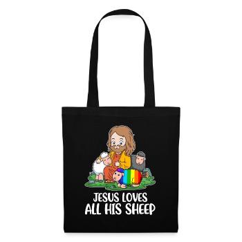 Jesus Loves All His Sheep Schaf Geschenk - Stoffbeutel - Schwarz - Vorne
