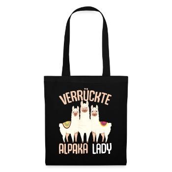 Verrückte Alpaka Lady Damen Alpaka Lama - Stoffbeutel - Schwarz - Vorne