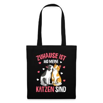 Zuhause ist wo meine Katzen sind Katze Damen - Stoffbeutel - Schwarz - Vorne