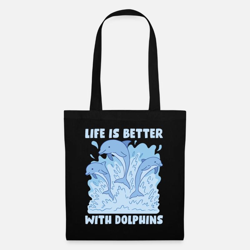 Life Is Better With Dolphins Delphin Geschenk - Stoffbeutel - Schwarz
