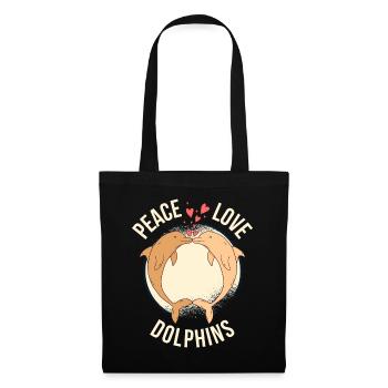 Peace Love Dolphins Delphin Geschenk - Stoffbeutel - Schwarz - Vorne