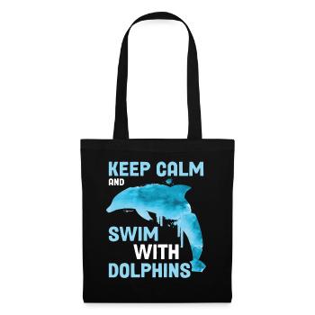 Restez calme et nagez avec les dauphins Dauphin Cadeau - Sac en tissu - noir - Devant