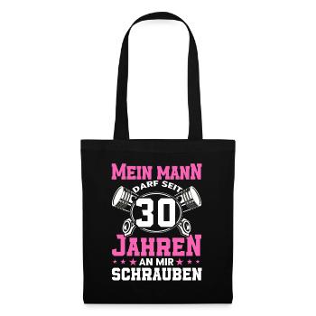 Perlenhochzeit Ehepaar 30. Hochzeitstag Geschenk - Stoffbeutel - Schwarz - Vorne