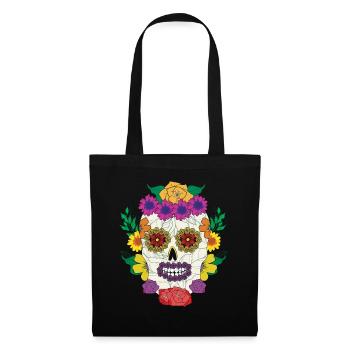 Sugar Bone Halloween Muertos Jour de la fleur morte - Sac en tissu - noir - Devant