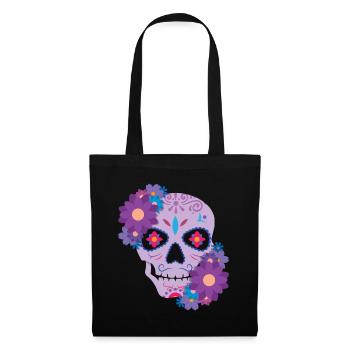 Violet Floral Sugar Bone Muertos Day Halloween - Tote Bag - black - Front