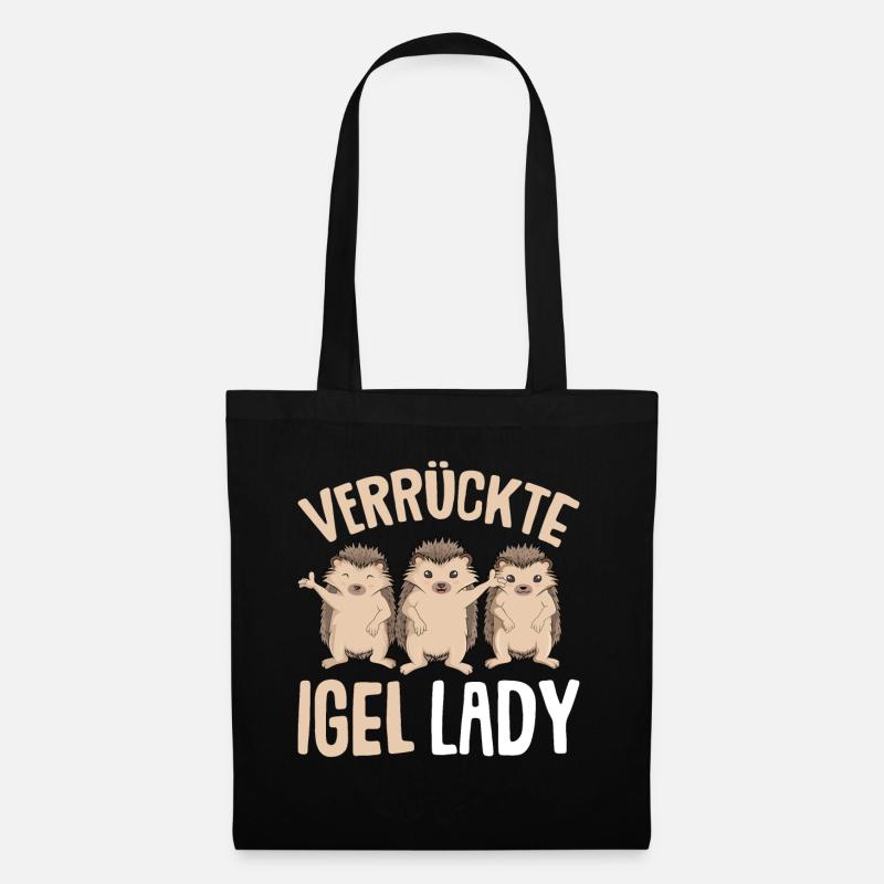 Verrückte Igel Lady Igel Damen - Stoffbeutel - Schwarz