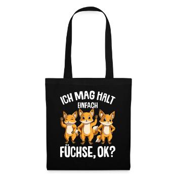 Ich mag halt Füchse Kinder Mädchen Jungen Fuchs - Stoffbeutel - Schwarz - Vorne
