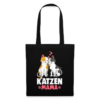 Katzen Mama Katzenmama Katze Damen - Stoffbeutel - Schwarz - Vorne