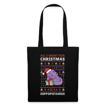 Xmas Hippo Hässlicher Weihnachtspulli Geschenk - Stoffbeutel - Schwarz - Vorne
