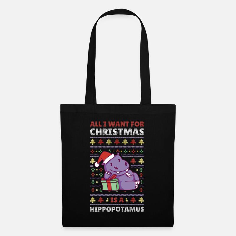 Xmas Hippo Ugly Christmas Sweater Gift - Tote Bag - black