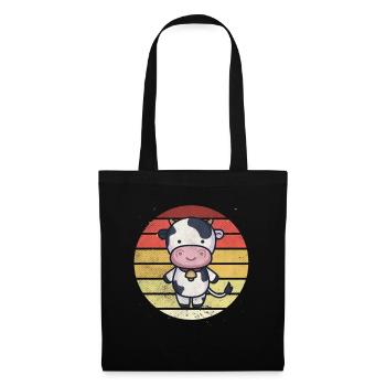 Retro Vintage Adorable Animal Cute Cow - Stoffbeutel - Schwarz - Vorne