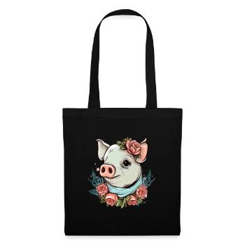 Schwein mit Bandana - Stoffbeutel - Schwarz - Vorne