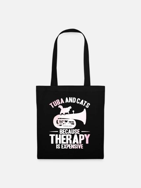 Tuba Tuba und Katzen Geschenk - Stoffbeutel - Schwarz