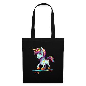 Licorne sur une planche à roulettes - Sac en tissu - noir - Devant