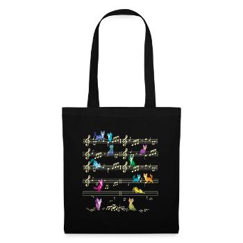 Buntes Kätzchen, das auf Musiknoten spielt Musiker - Stoffbeutel - Schwarz - Vorne