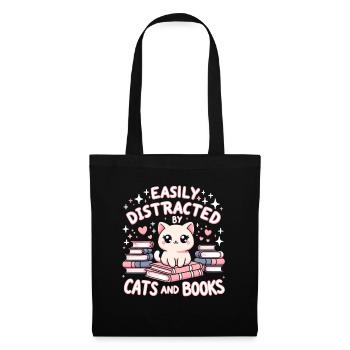 Von Katzen Und Büchern Leicht Abgelenkt Cat - Stoffbeutel - Schwarz - Vorne